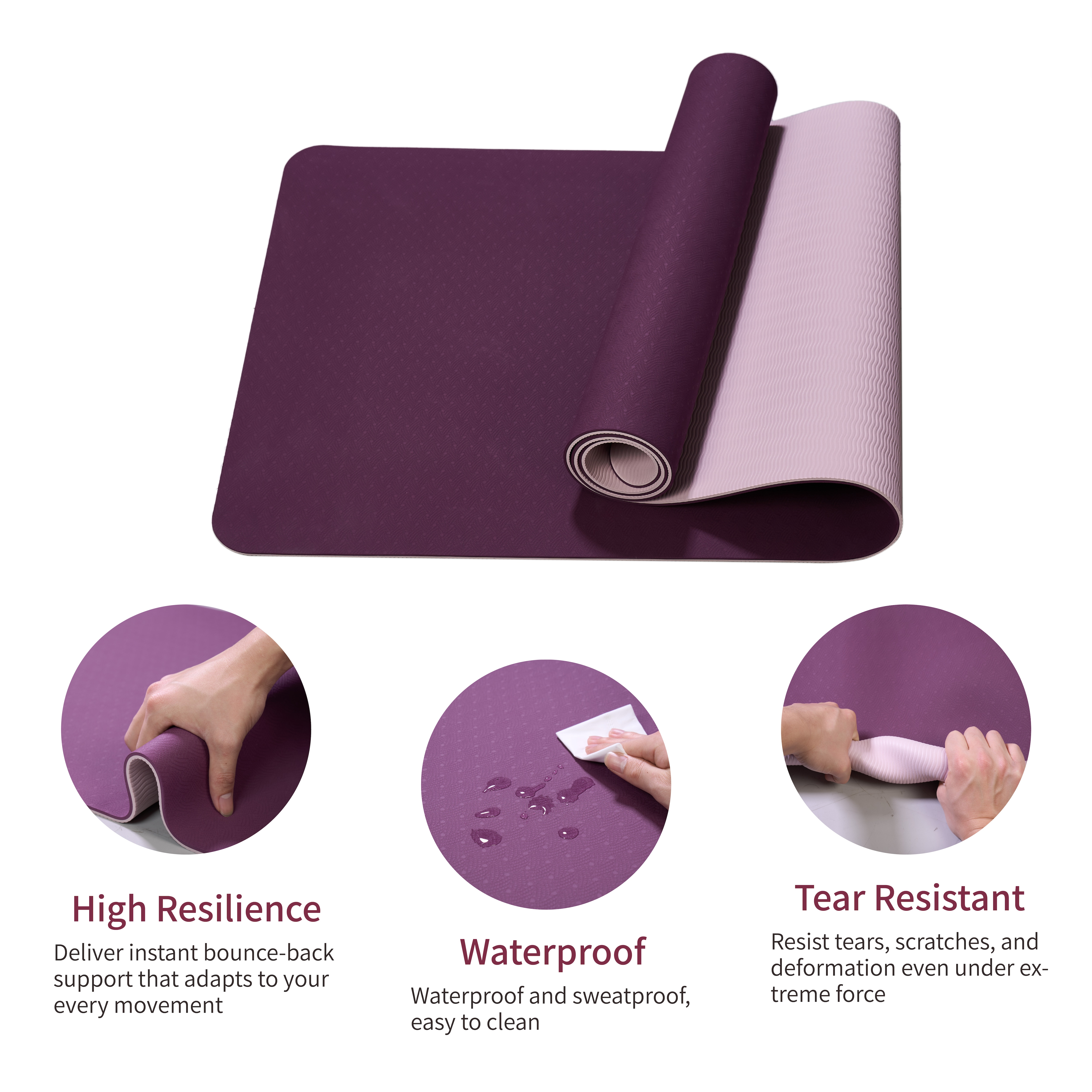 Yoga Mat, Exercise Yoga Mat With Non-Slip Design, Professional TPE Exericise Mat, 72" X 24" Multi-Purpose Workout Mat For Women, Pilates Fitness And Floor Exercises	_voghion.com